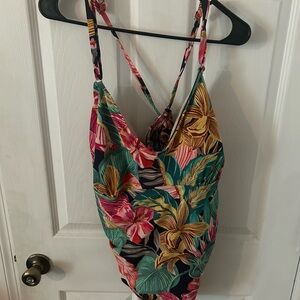 Kona Sol Tropical Leaf Print Swimsuit